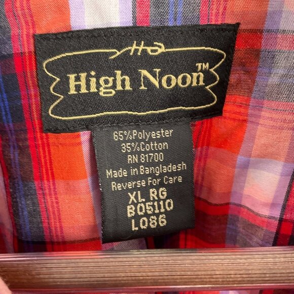 High Noon Shirt Mens XLarge Orange‎ Blue Plaid Pearl Snap Western Cowboy Cotton - Picture 4 of 9